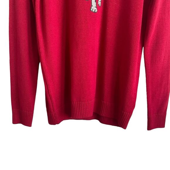 Charter Club Women Tunic Sweater M Red French Bulldog Graphic Knit Dog Novelty - Picture 7 of 10